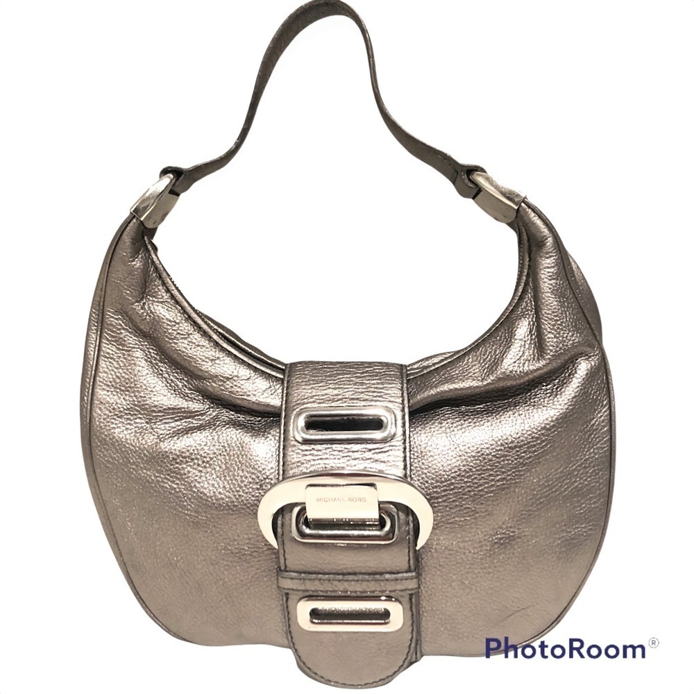 Michael Michael Kors Morgen halfmoon metallic pewter color hobo shoulder Bag,Y2K